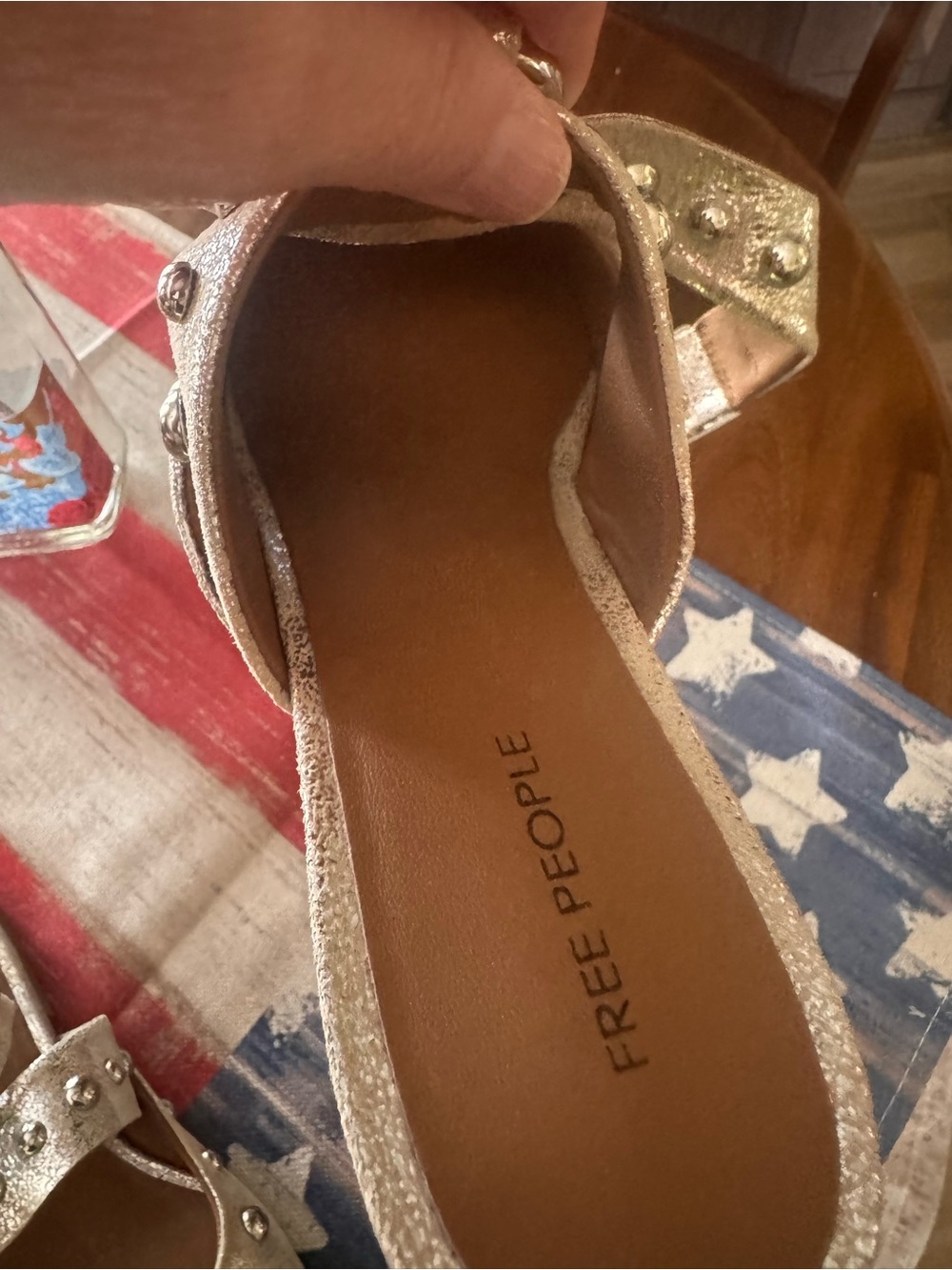 Free People Metallic Champagne Studded Mary Jane Flats size 6 - Picture 8 of 10